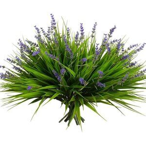 Outdoor Fake Plants 12 Bundles UV Resistant Grass with Flowers Porch Decor
